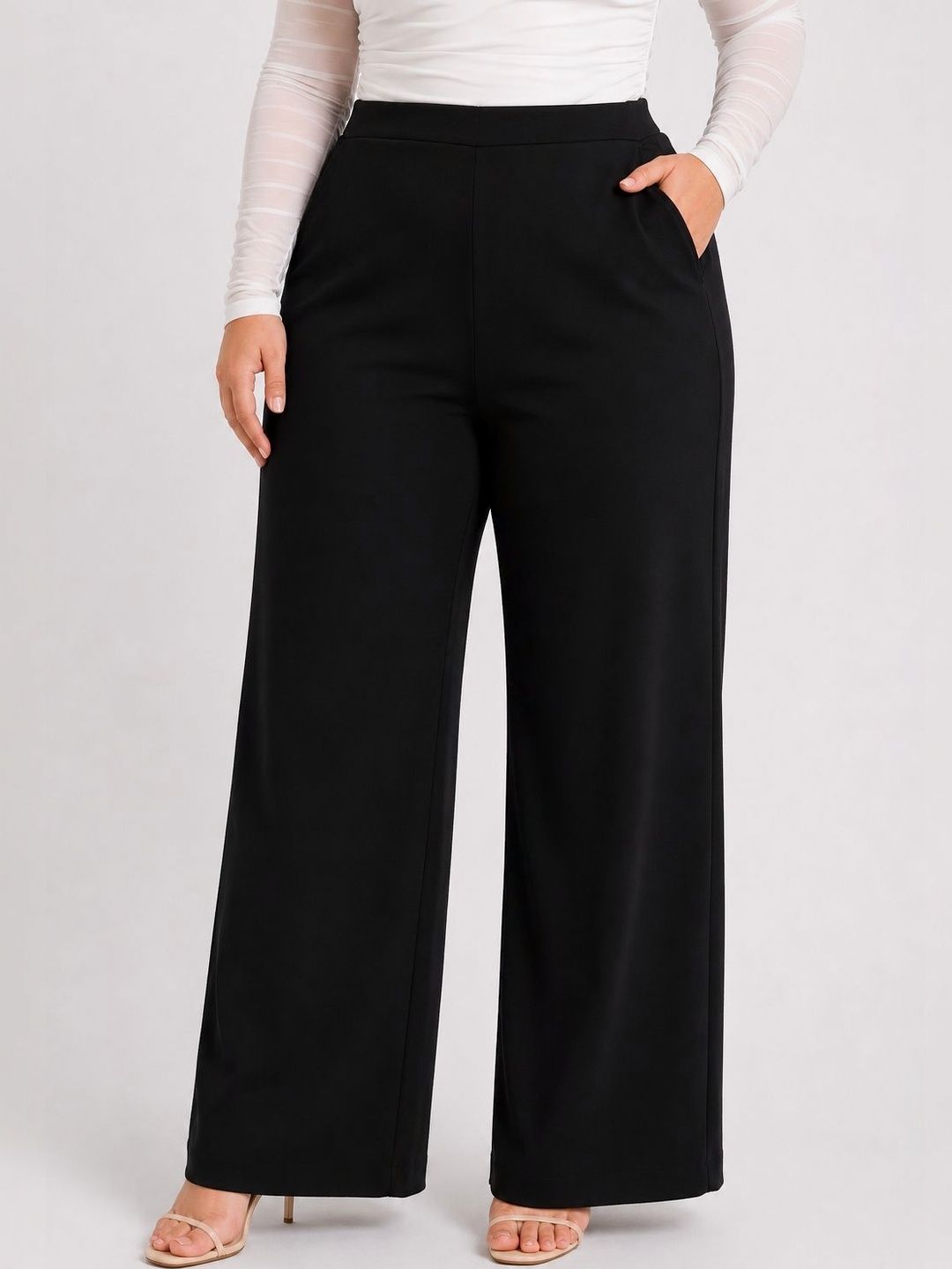 Women Relaxed Straight Fit High-Rise Trousers