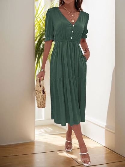 Puff Sleeve Fit & Flare Midi Dress