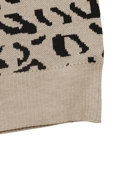 Women's Beige Animal Printed Pullover Blend Regular Fit