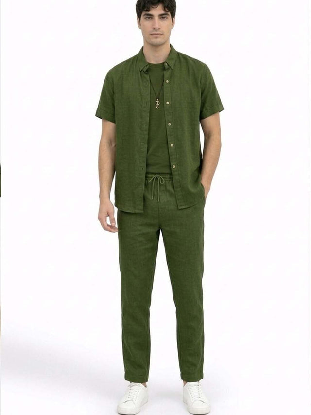 Cotton Blend Regular Fit Solid Casual Shirts in Green - Nowi Korean Fashion