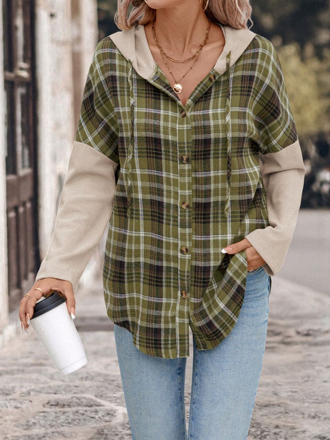 Tartan Checks Checked Casual Shirt in Green Cotton - Nowi Korean Fashion