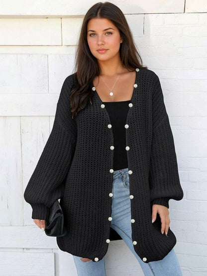 Longline Cardigan in Black acrylic - Nowi Korean Fashion