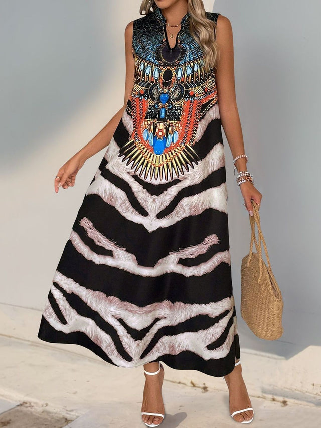 Animal Print A-Line Maxi Dress Printed - Nowi Korean Fashion