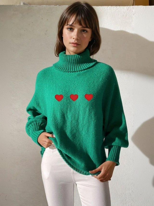 Embroidered Pullover with Embroidered Detail in Green acrylic Style 483 - Nowi Korean Fashion