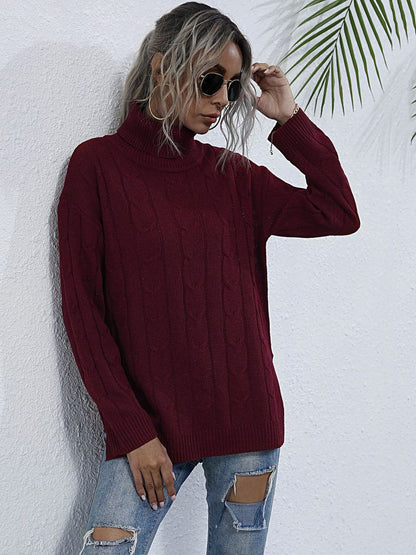 Women's Maroon Cable Knit Pullover