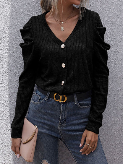 Women's Black Ribbed Cardigan Blend