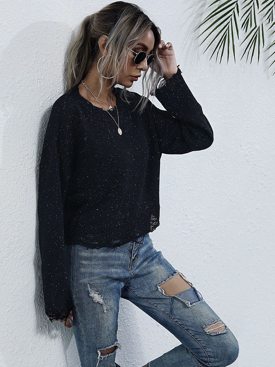 Women's Black Speckled Pullover