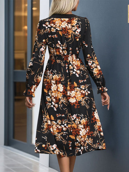 Women's Black Floral Print Fit & Flare Midi Dress Blend