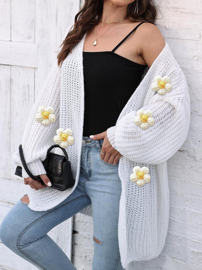 Women Floral Longline Cardigan with Applique Detail