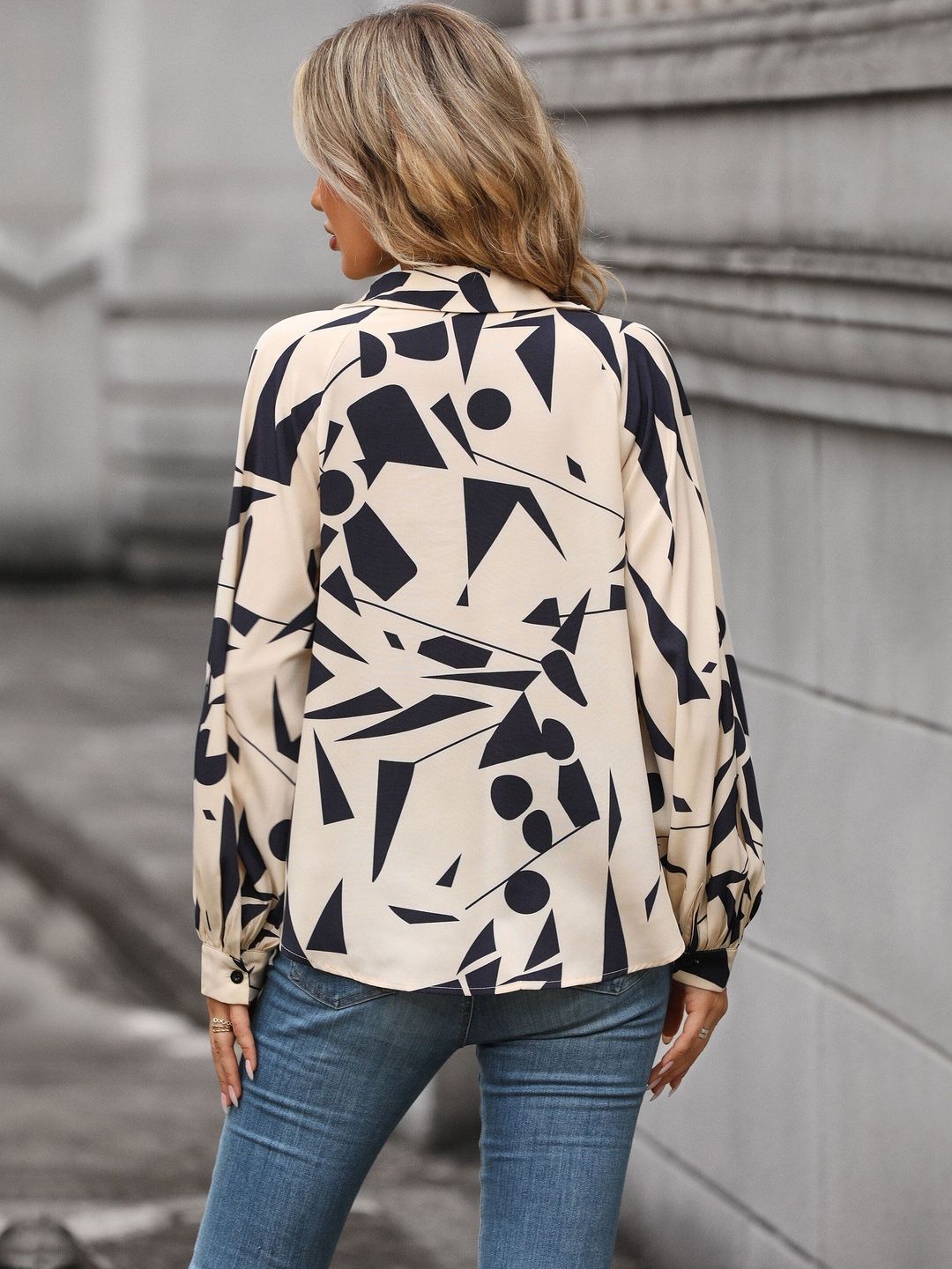 Women's Beige Print Bishop Sleeves Top