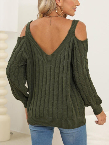 Women Cable Knit Pullover with Embroidered Detail