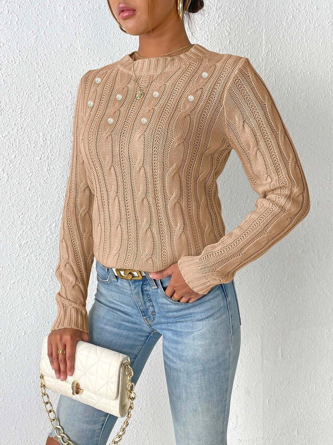 Women Cable Knit Ribbed Pullover