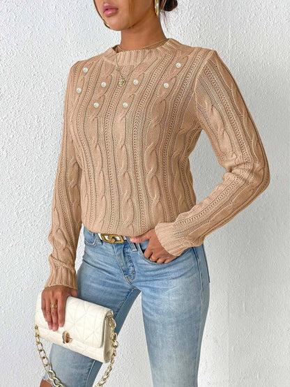 Women Cable Knit Ribbed Pullover