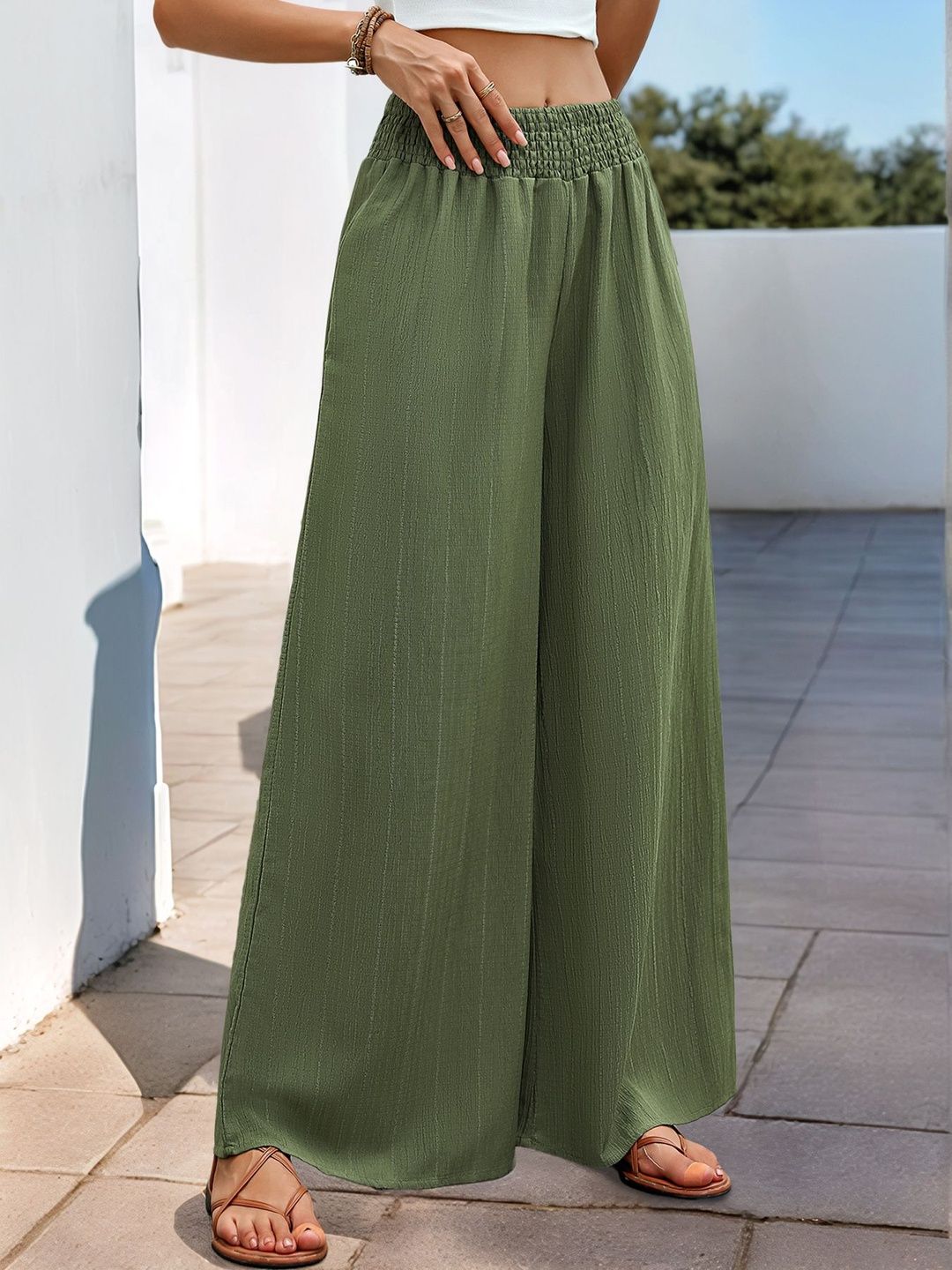 Women Textured Loose Fit Non Iron Trousers
