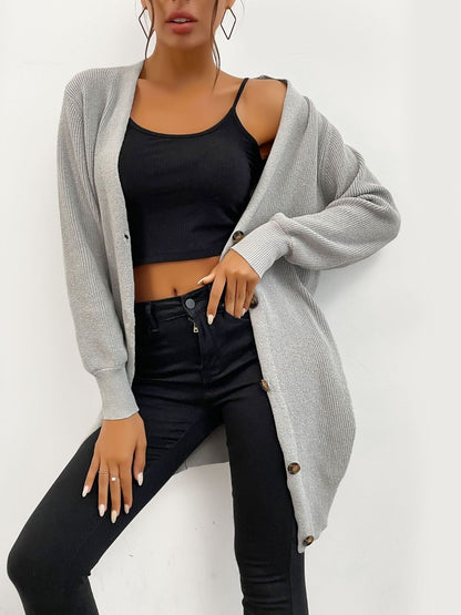 Women's Grey Ribbed Cardigan Blend Printed Regular Fit