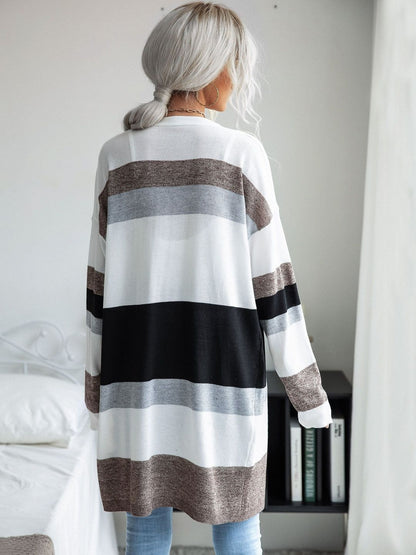 Women's White Colourblocked Cardigan Blend Printed