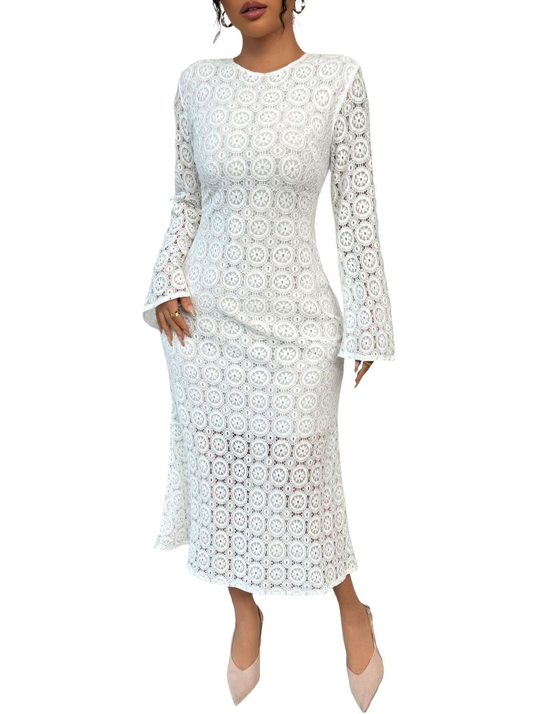 Elegant White Lace Dress - Nowi Korean Fashion