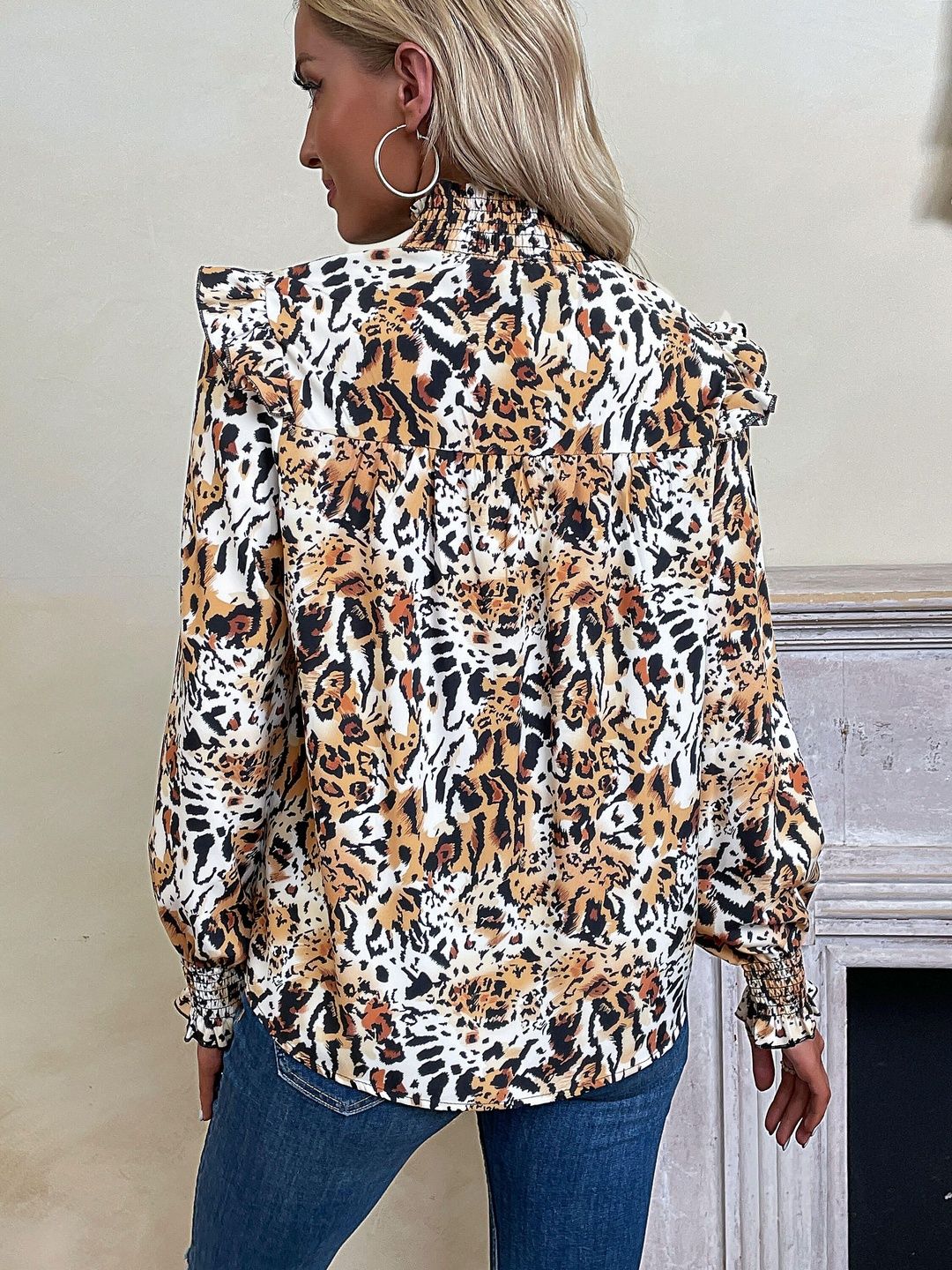 Women's Grey Nowi Stylish Leopard Print Top