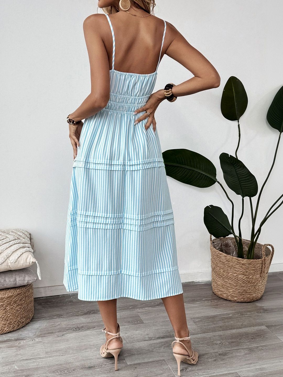 Striped Fit & Flare Midi Dress