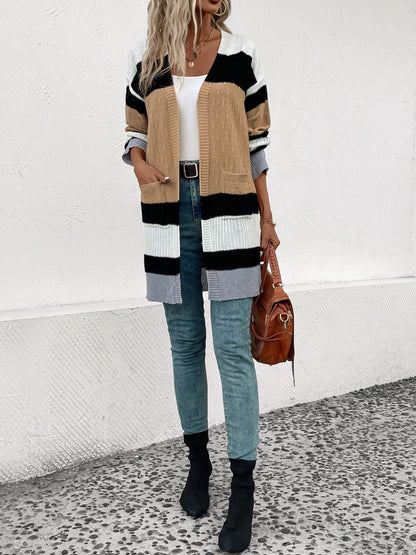 Women's Brown Colourblocked Cardigan Blend Printed