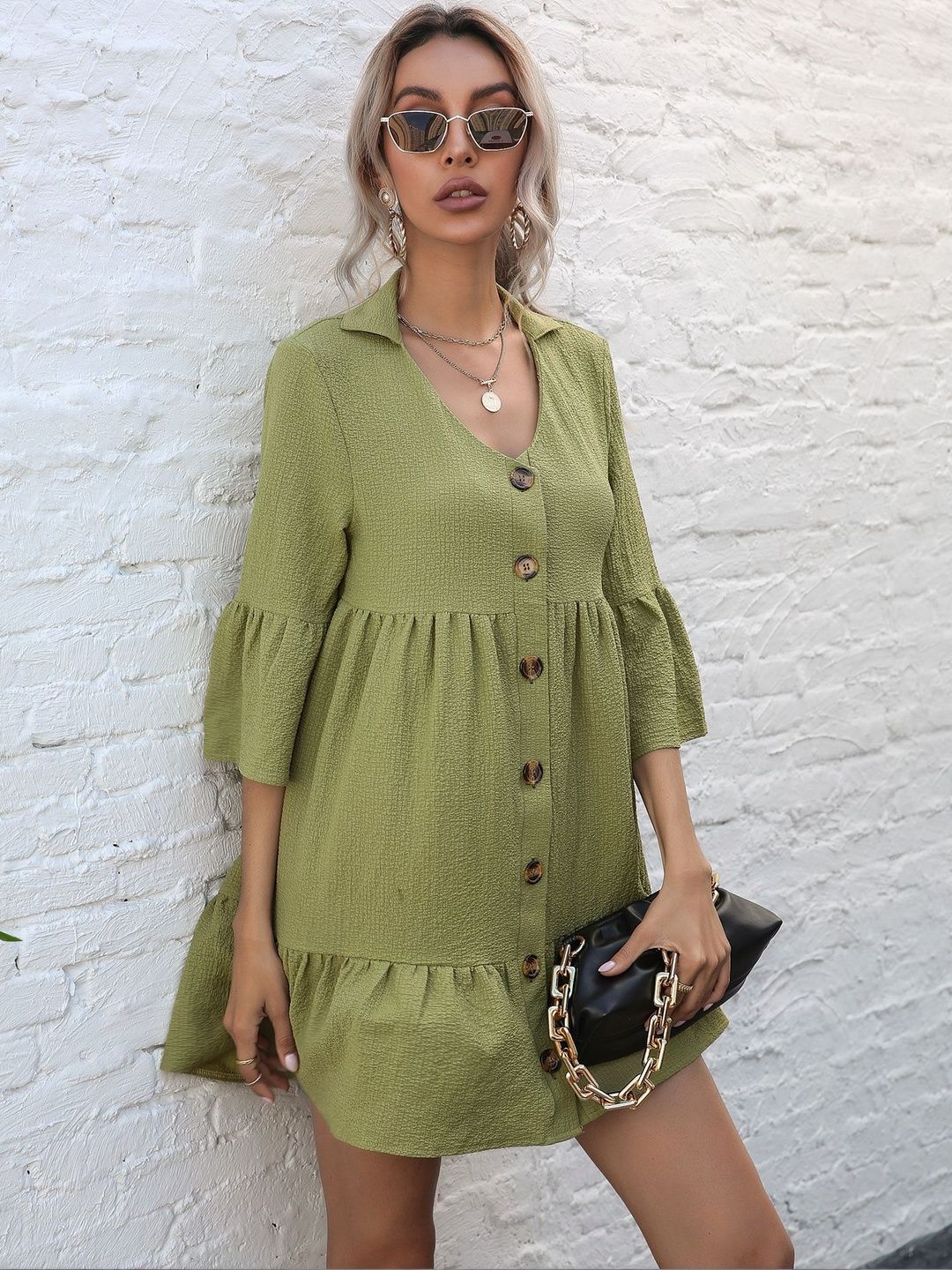 Flared Sleeve A-Line Mini Dress