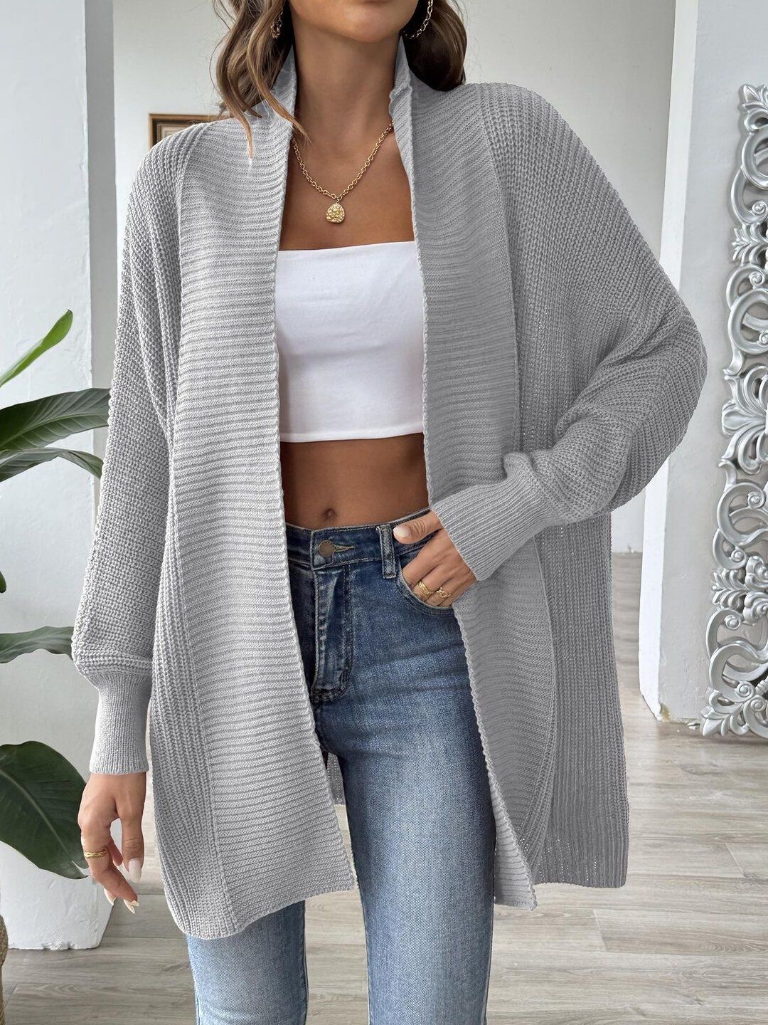 Women Ribbed Longline Cardigan