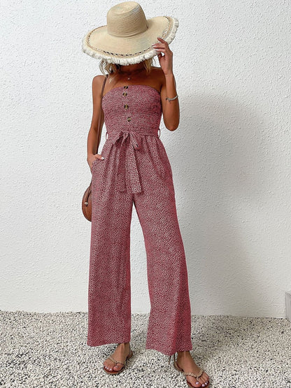 Off-Shoulder Printed Basic Jumpsuit