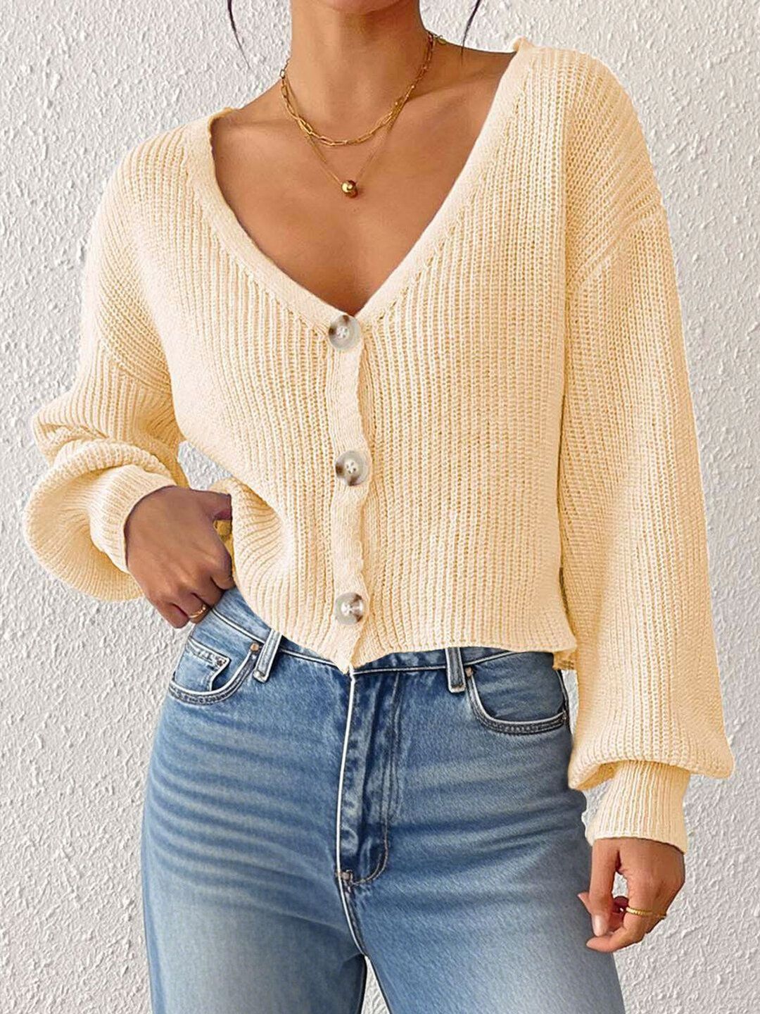 Women Ribbed Crop Cardigan