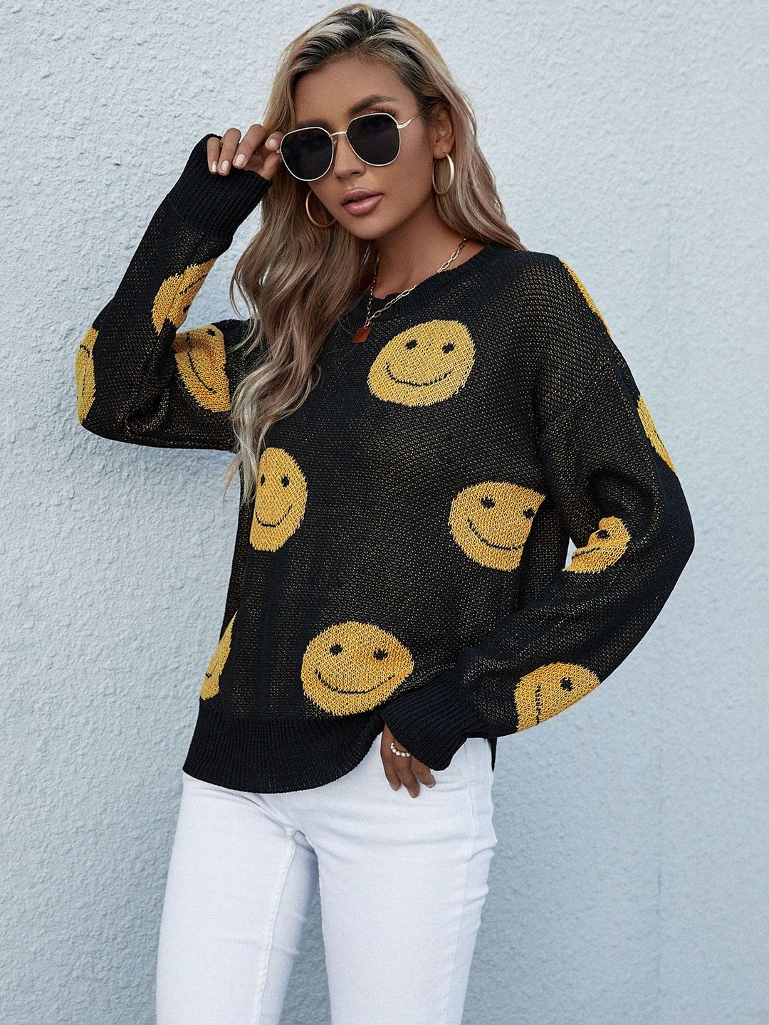 Printed Pullover in Black Style 602 - Nowi Korean Fashion