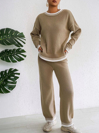 Knitted Solid Sweater with Trousers