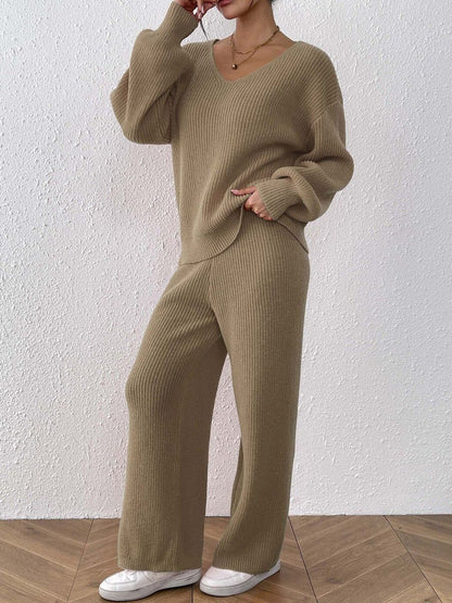 Brown Knitted Sweater with Trousers