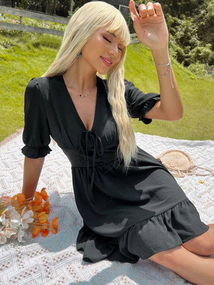 Puff Sleeve Ruffled Fit & Flare Mini Dress