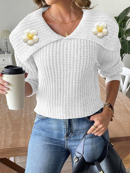 Women Ribbed Pullover with Applique Detail