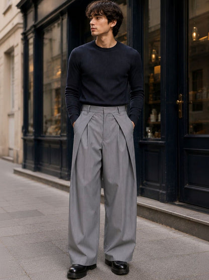 Men Striped Relaxed Loose Fit High-Rise Pleated Trousers