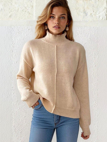 Pullover in Beige acrylic Style 349 - Nowi Korean Fashion