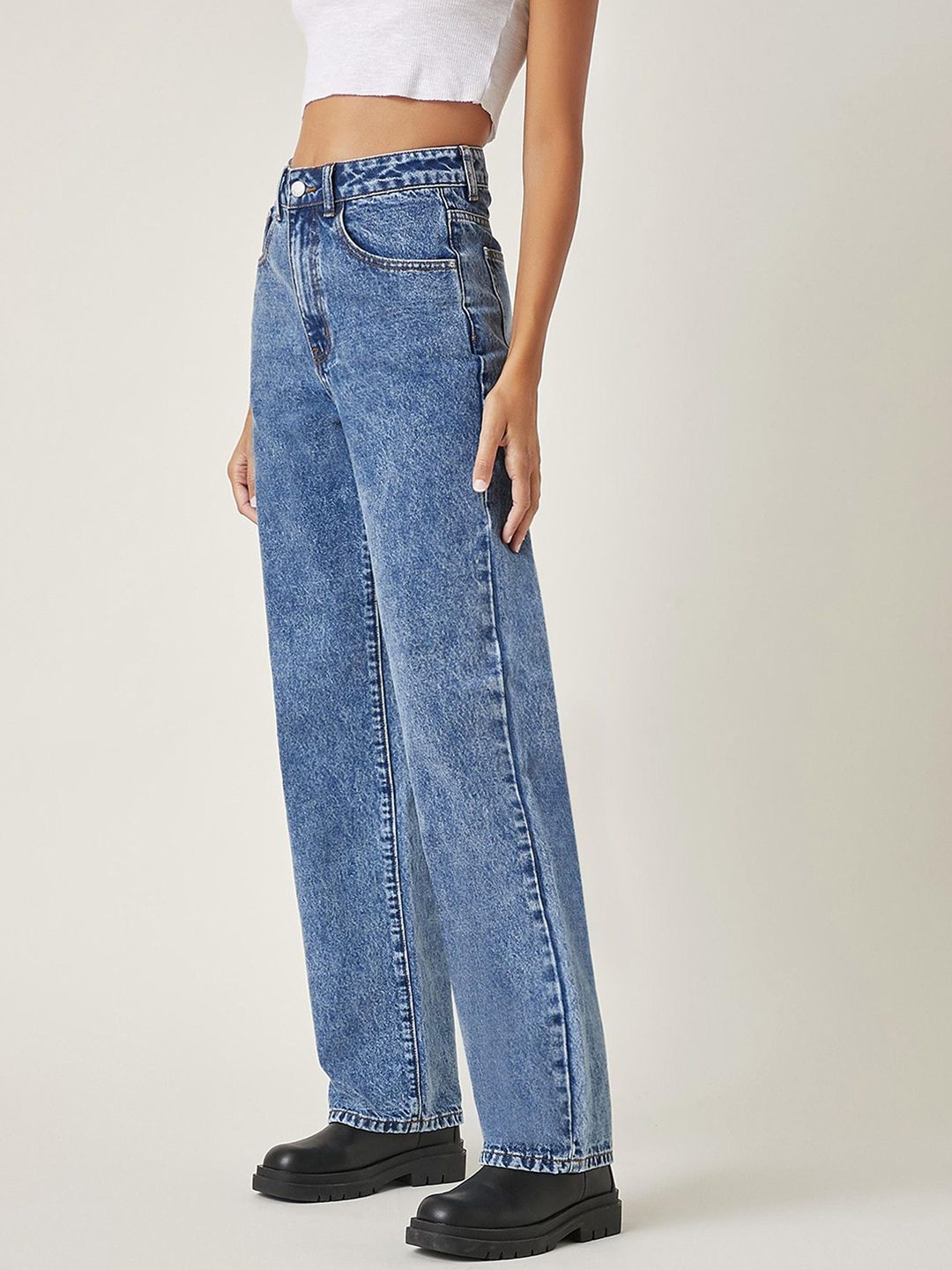 NOWI Women Straight Fit High-Rise Light Fade Stretchable Jeans