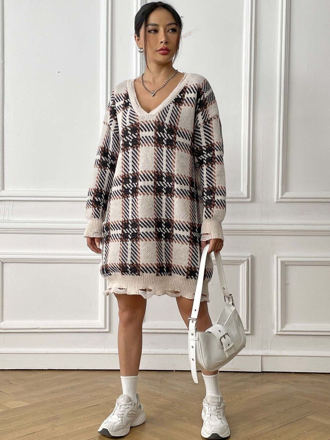 Women Checked Pullover