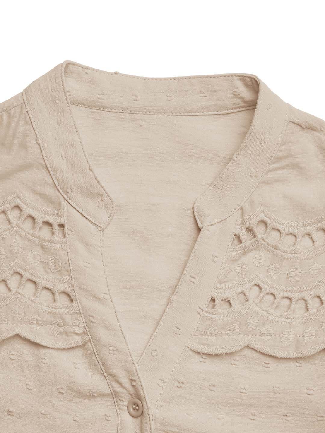 NOWI Mandarin Collar Flared Sleeve Top