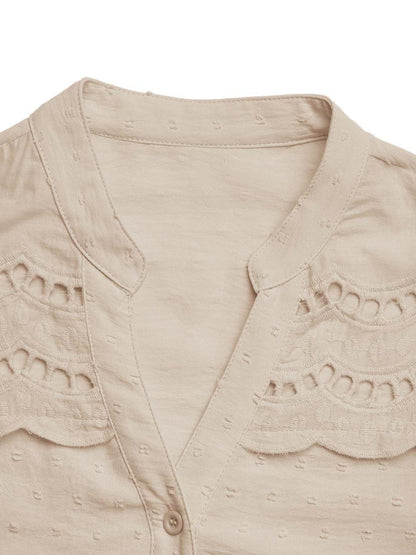 NOWI Mandarin Collar Flared Sleeve Top