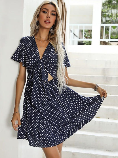 Polka Dot Print Flutter Sleeve Dress