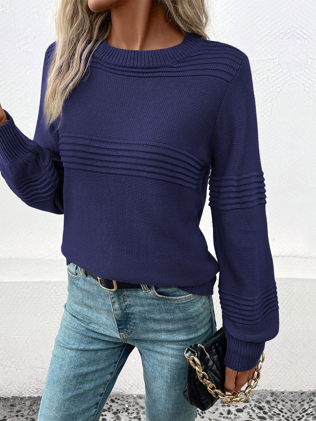 Women's Grey Nowi Women Ribbed Pullover Blend Printed