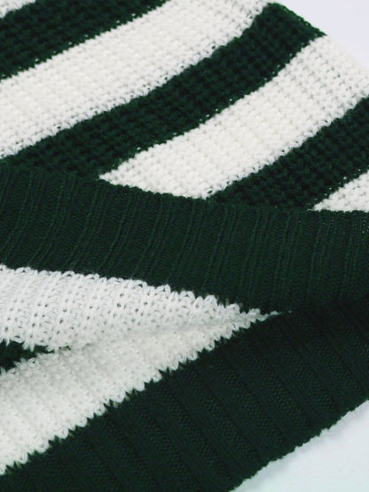 Women's Green Striped Pullover Blend Regular Fit