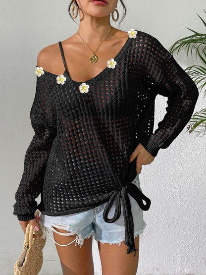 Women Ribbed Pullover with Embellished Detail