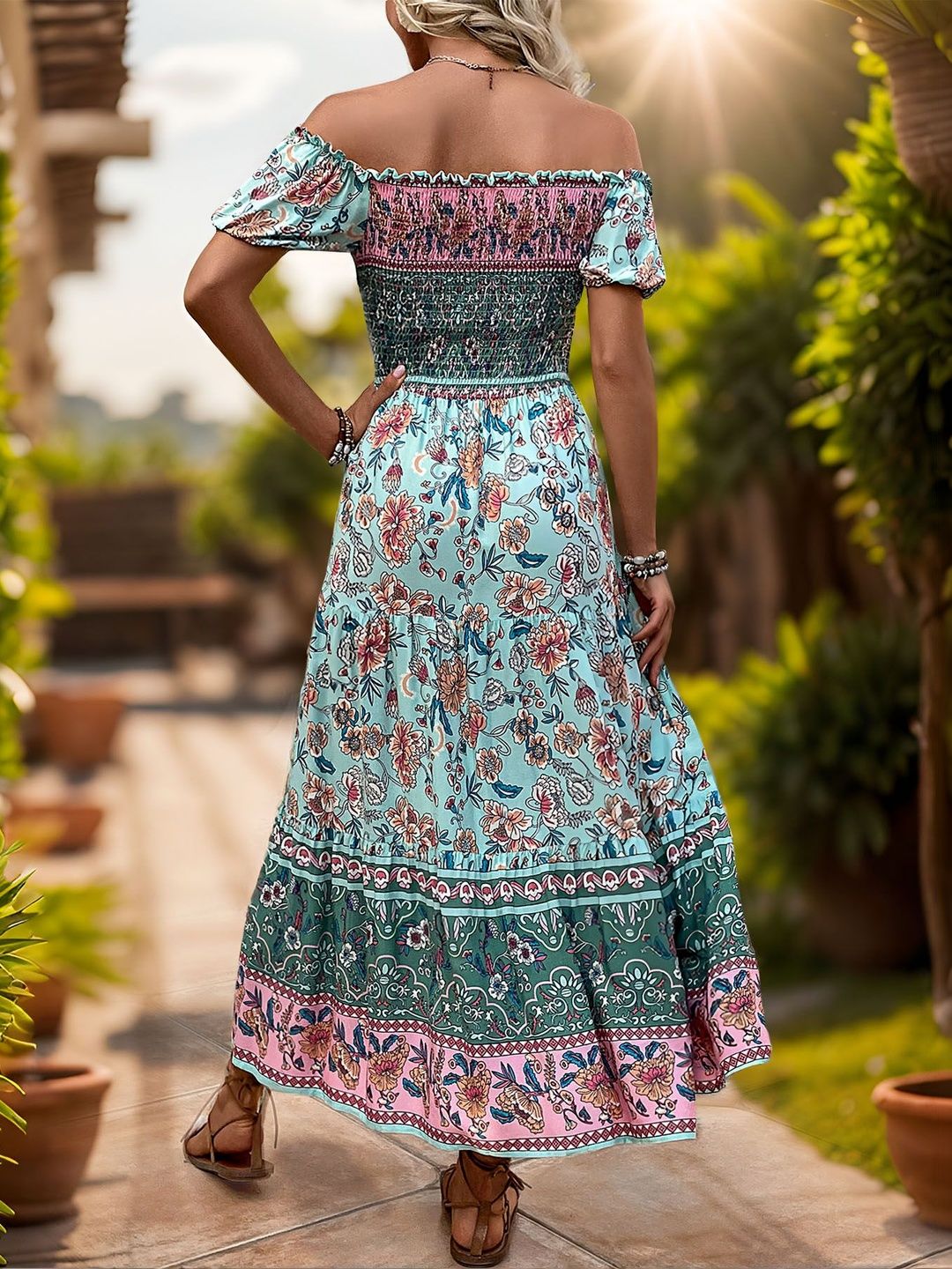 Floral Print Off-Shoulder A-Line Midi Dress