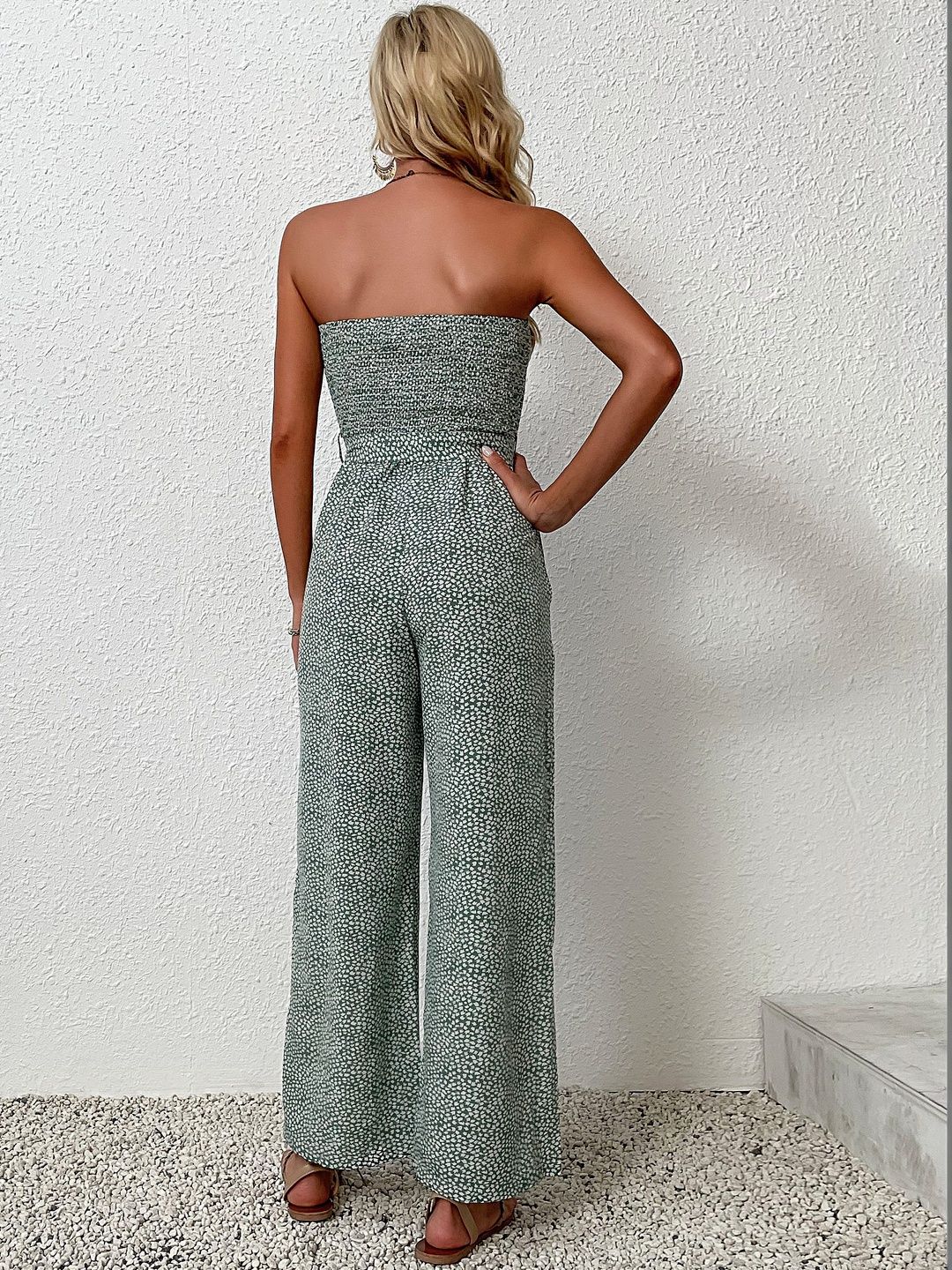 Off-Shoulder Printed Basic Jumpsuit