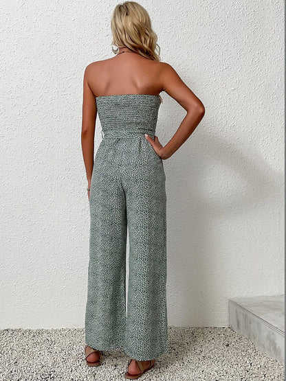 Off-Shoulder Printed Basic Jumpsuit