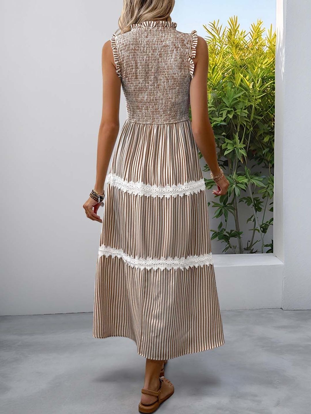 Striped A-Line Midi Dress