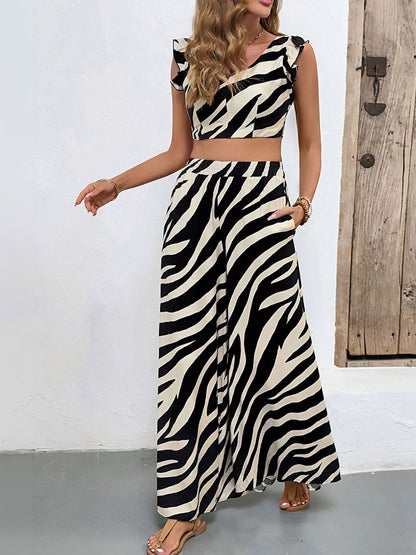 Printed V-Neck Top & Palazzos Co-Ords
