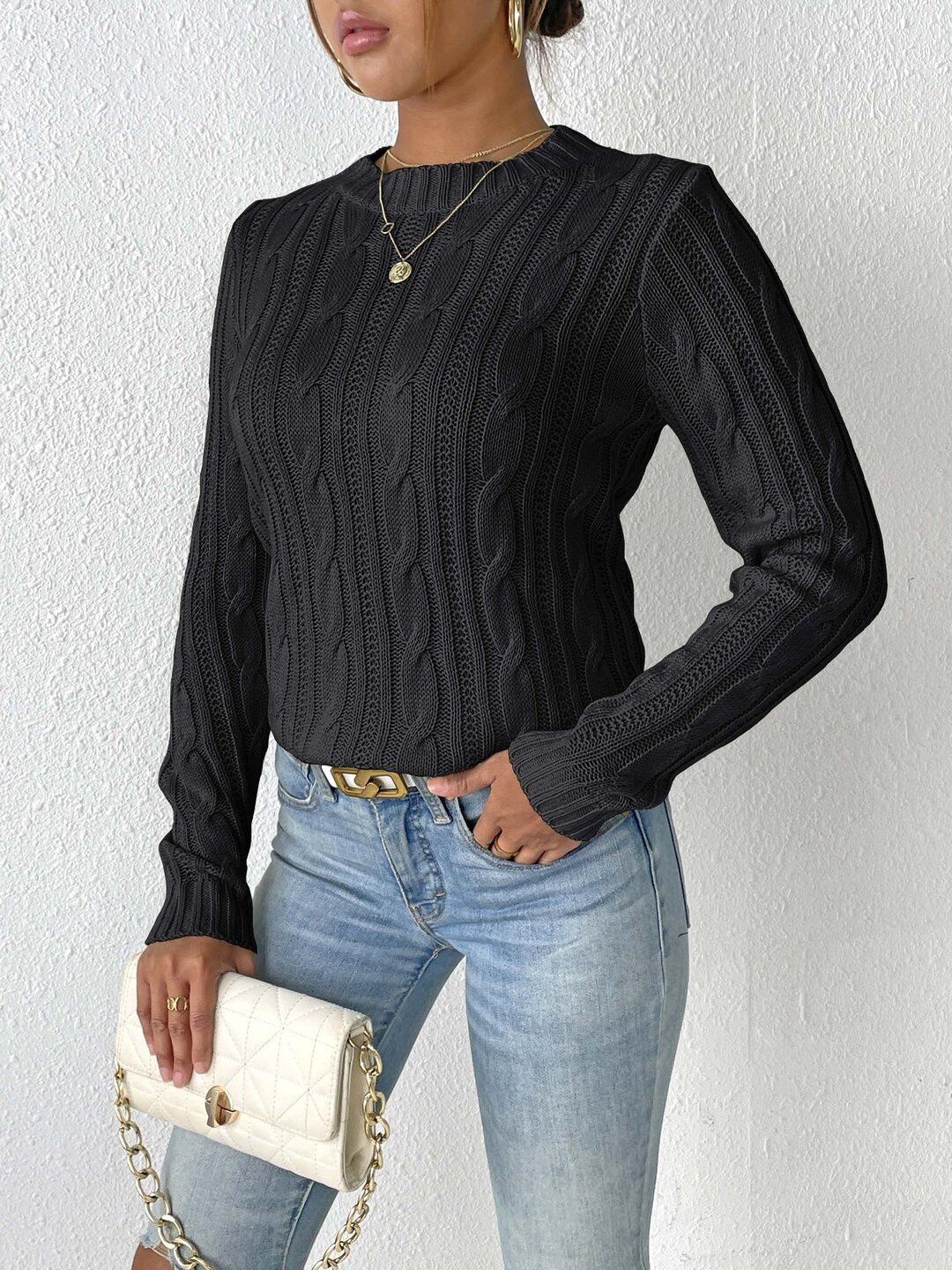 Women Cable Knit Ribbed Pullover