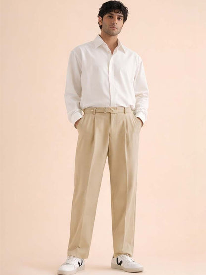 Men Straight Fit Wrinkle Free Pleated Trousers